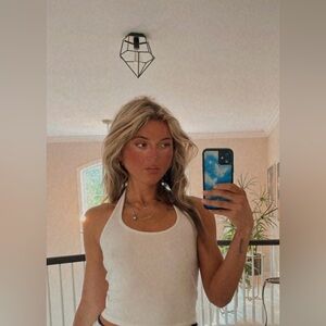 Super Cute Worn Basic and Simple White Lightweight Halter Crop Top